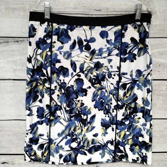 Rafaella Skirt Bright Blue Floral Cotton Spandex Pencil Sz 10 Coquette Office - Picture 1 of 8